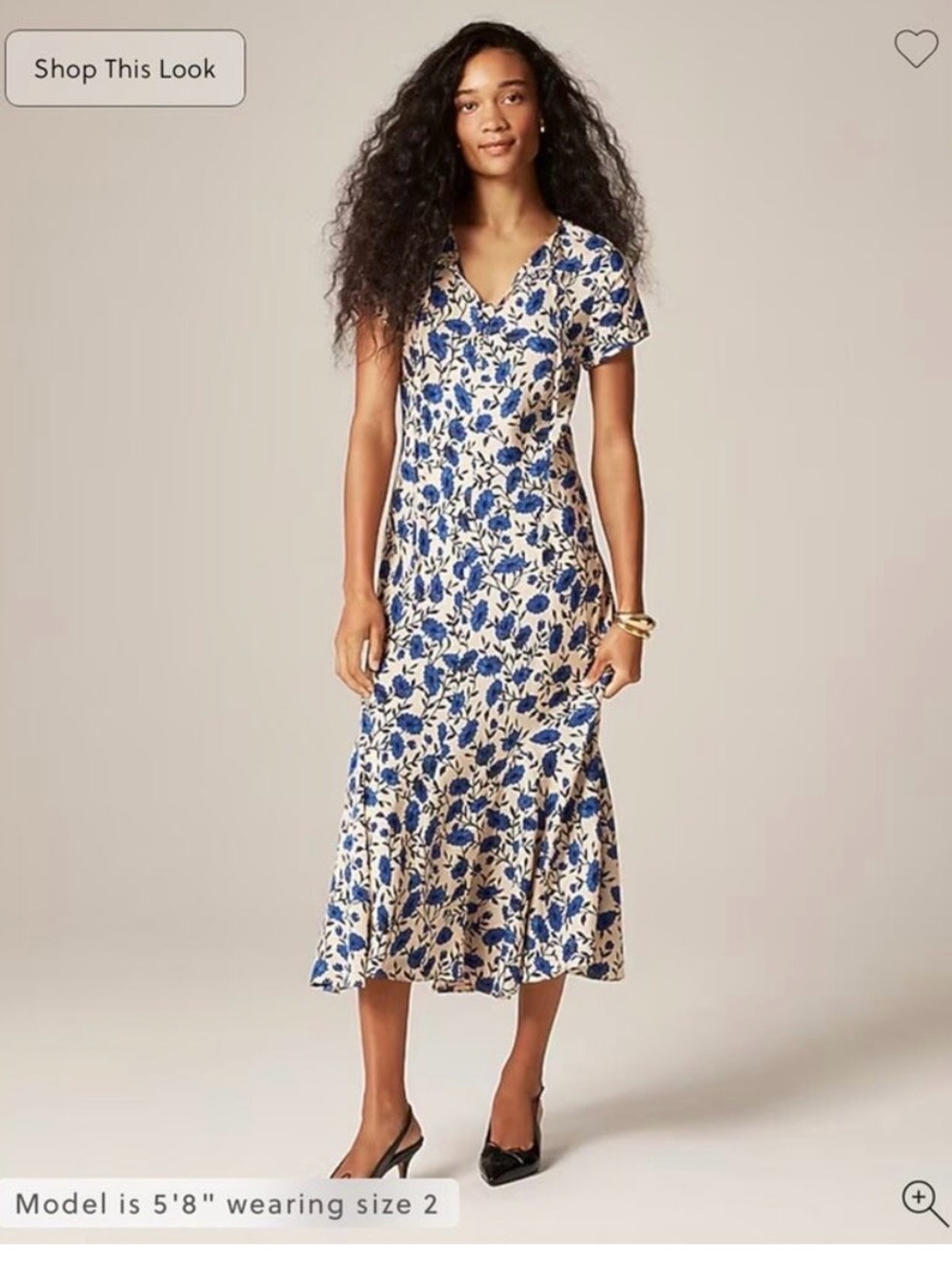 J. Crew Blue Floral V-Neck Midi Dress on Cream